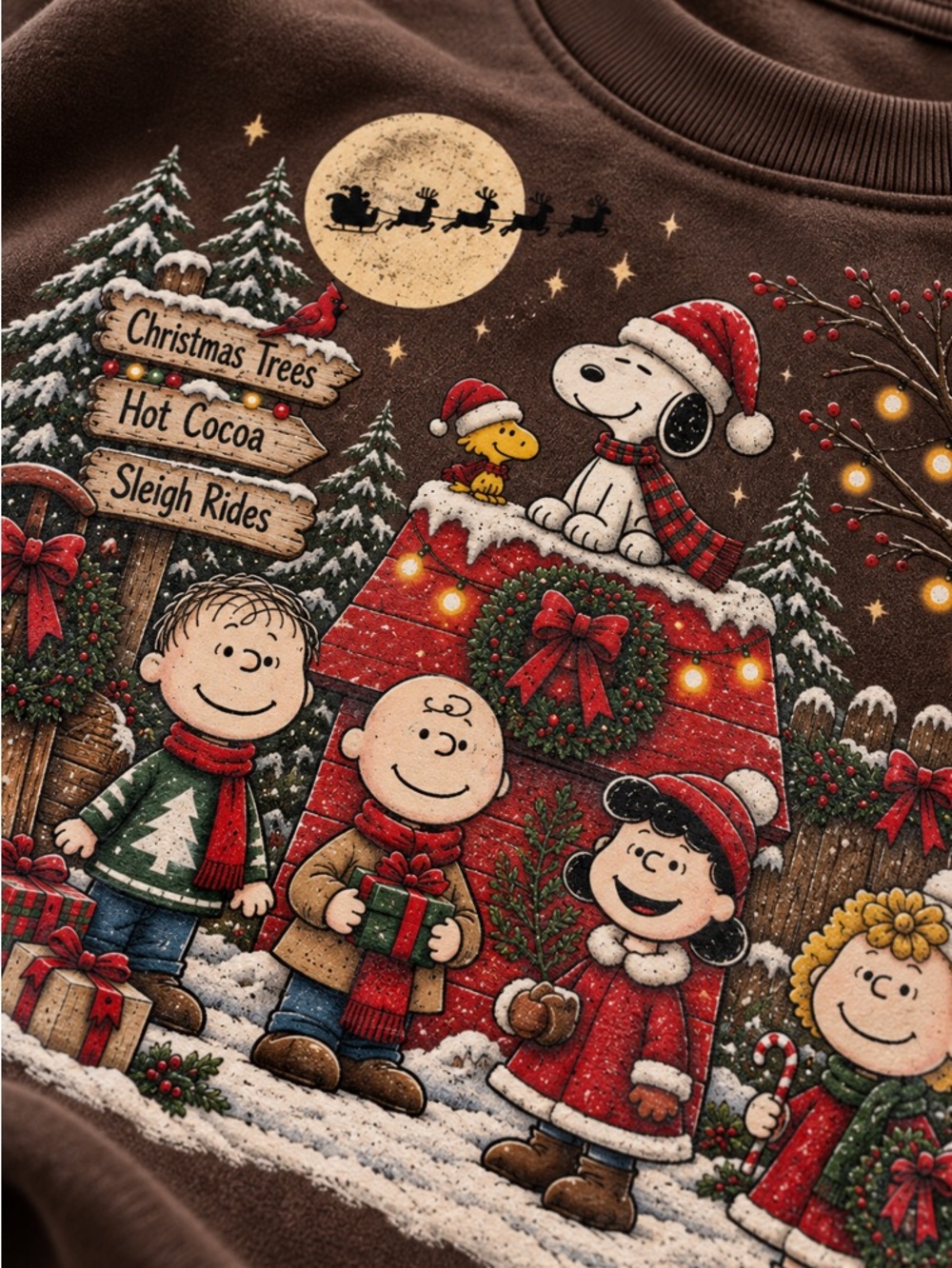 Snoopy Christmas Dark Chocolate Crewneck Sweatshirts - Picture 3 of 3